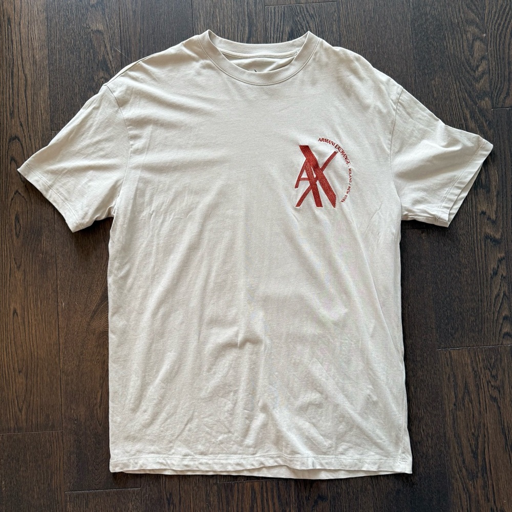 Armani Exchange Cream Tee with Red Logo